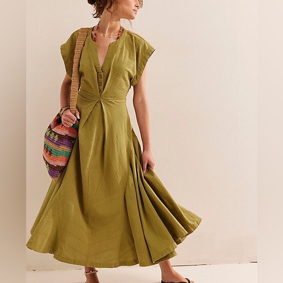 Free People Dresses & Skirts - Free people Outta Here Midi Olive Green Women's Dress, Medium